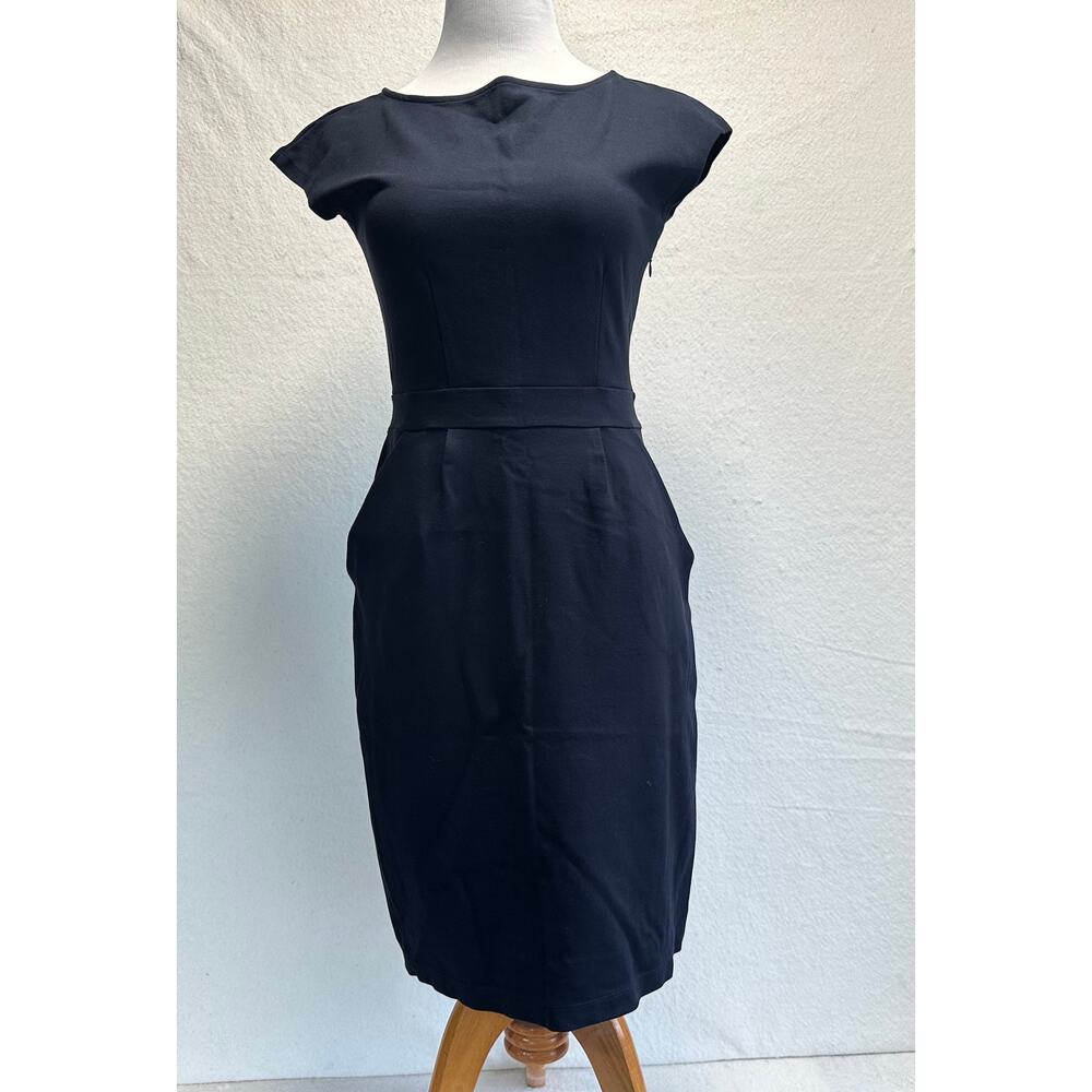 Quince Black Ultra-Stretch Ponte Cap Sleeve Dress Classic Workwear Size Small